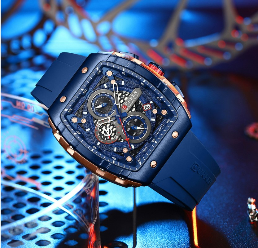 CURREN 8442 Men's Waterproof Six Needle Quartz Multifunctional Watch Men's Watch - Blue_5