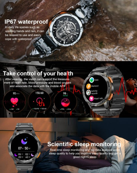 AK59 Smart Watch HD AMLOED Screen w/ health monitoring - Jinsanzhu Steel Strap_5
