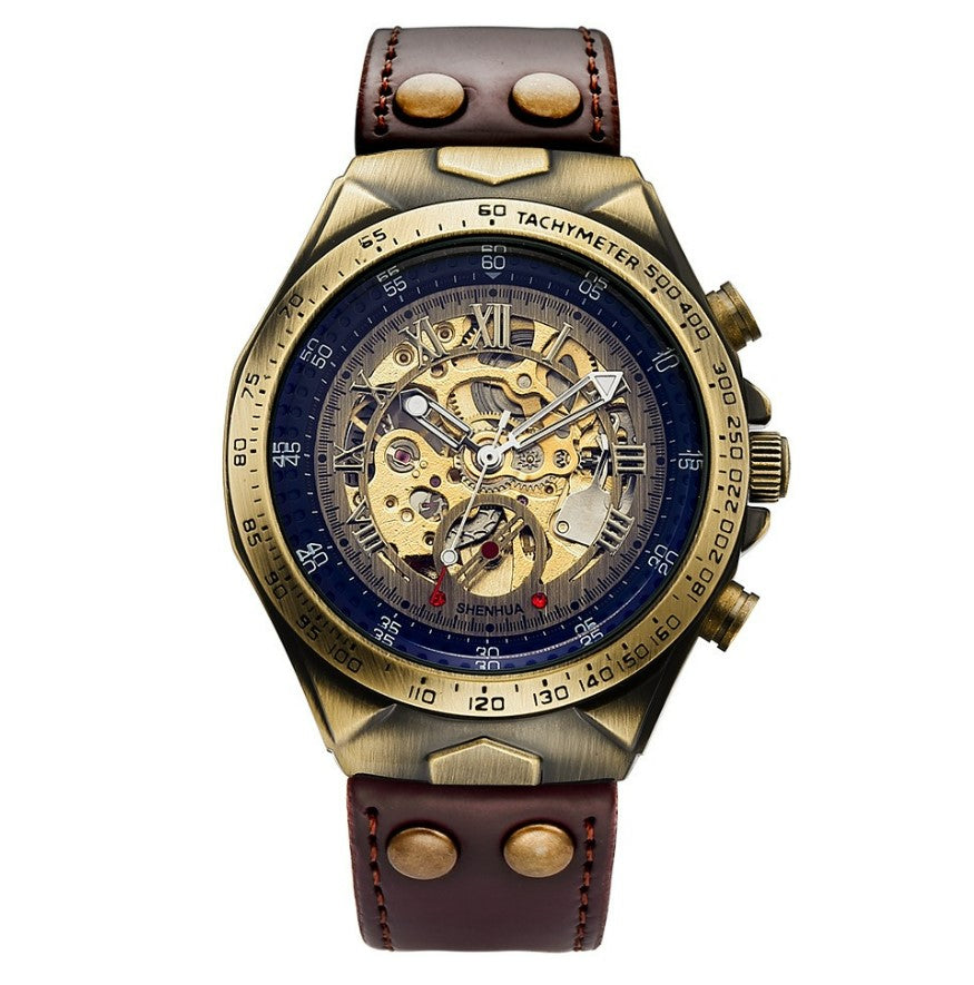 S075 Antique Fully Automatic Mechanical Watch - Brown Strap_0