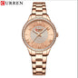 CURREN Ladies Watch Fashion Steel Band Watch - Rose Red_0