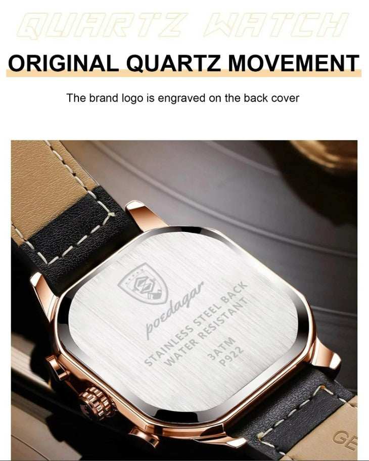 POEDAGAR Luxury Wristwatches Chronograph Leather Quartz Men's Watches - Silver_4